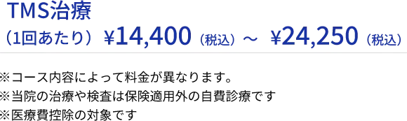 TMS治療（1回あたり）14,400円（税込）～24,250円（税込）