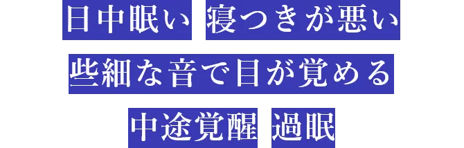 日中眠い、寝つきが悪い、些細な音で目が覚める、中途覚醒、過眠
